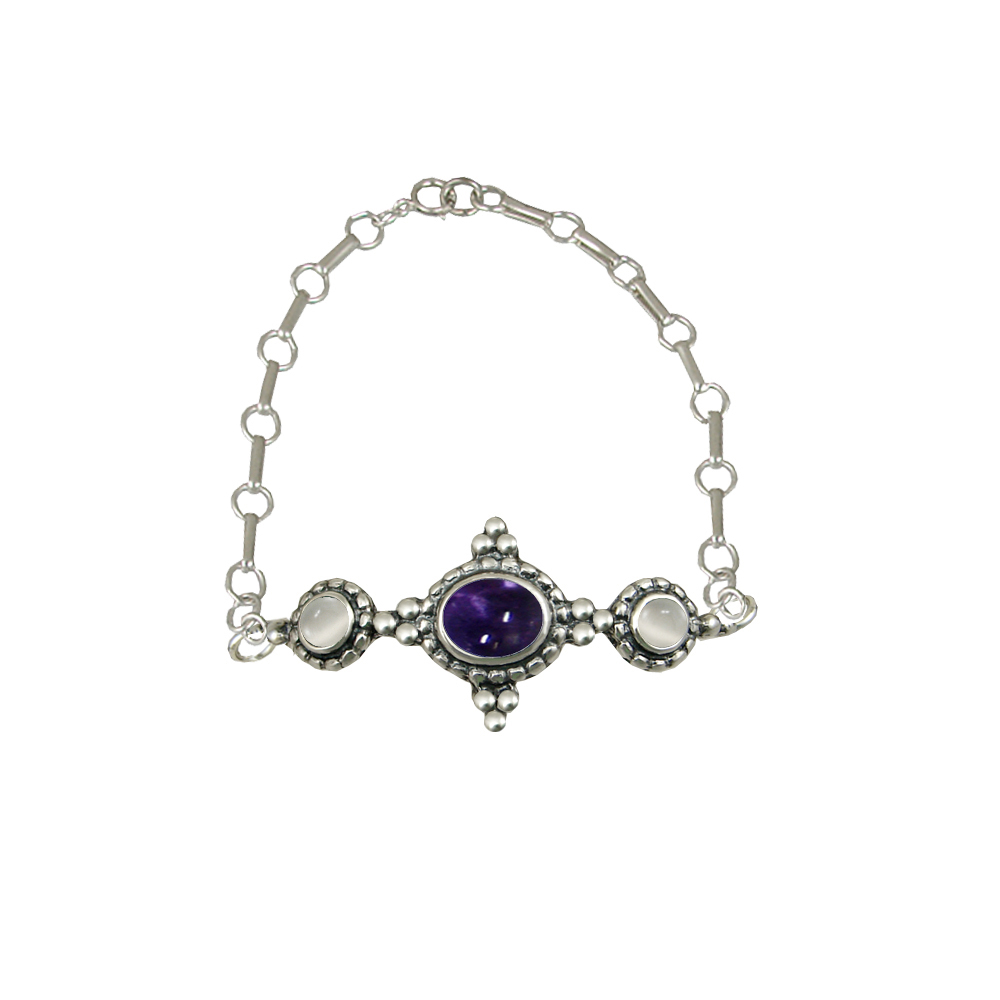 Sterling Silver Gemstone Adjustable Chain Bracelet With Iolite And White Moonstone